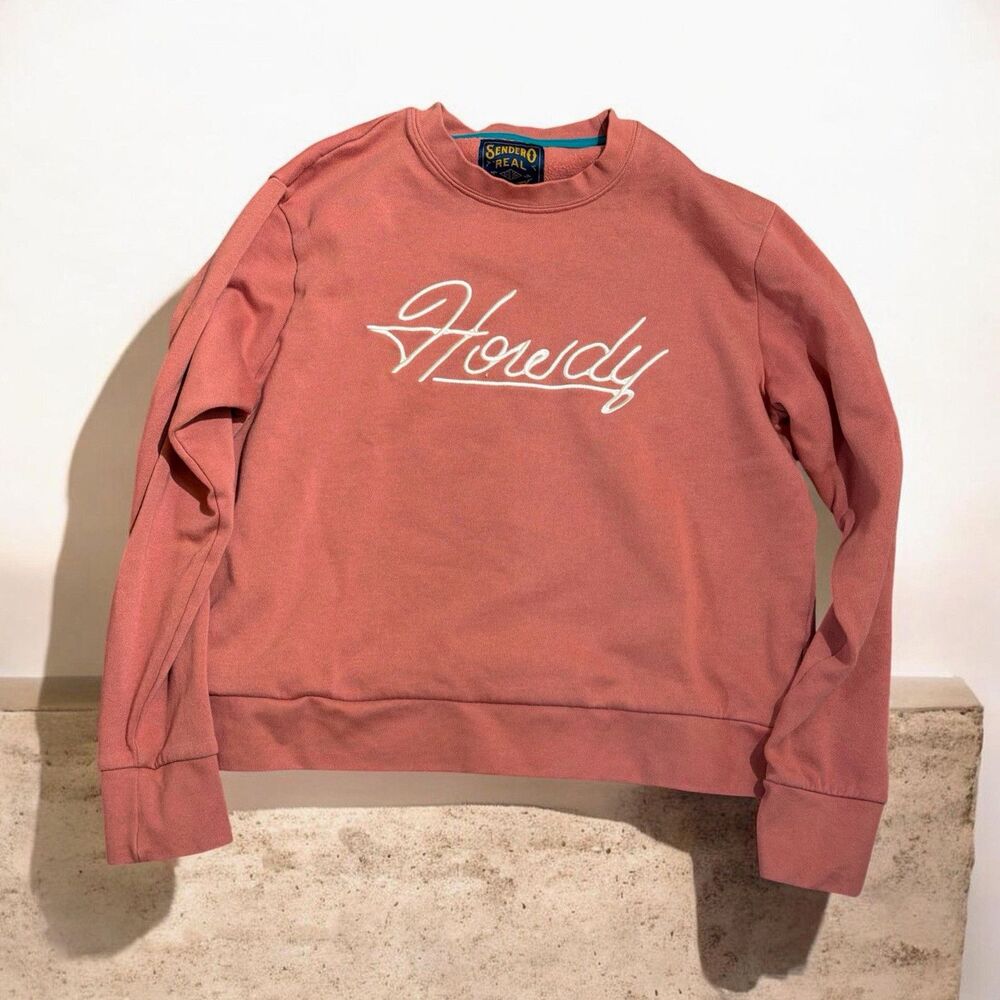 Sendero Real Quality Women's Pink Howdy Logo Crewneck Fleece Cotton M
